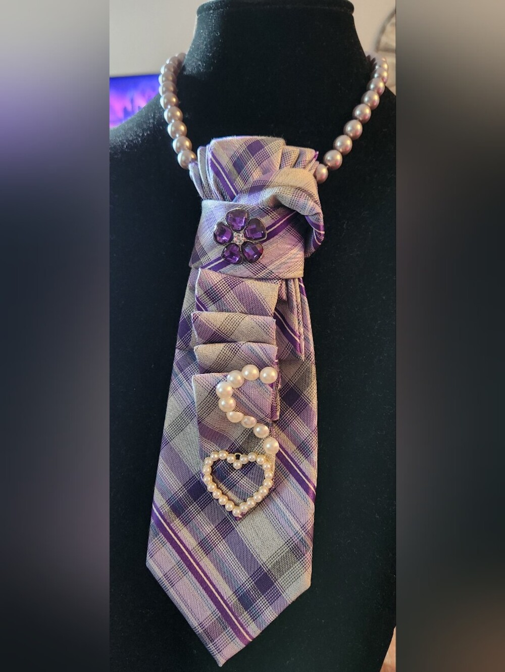 Purple Plaid Decorative Tie Necklace
